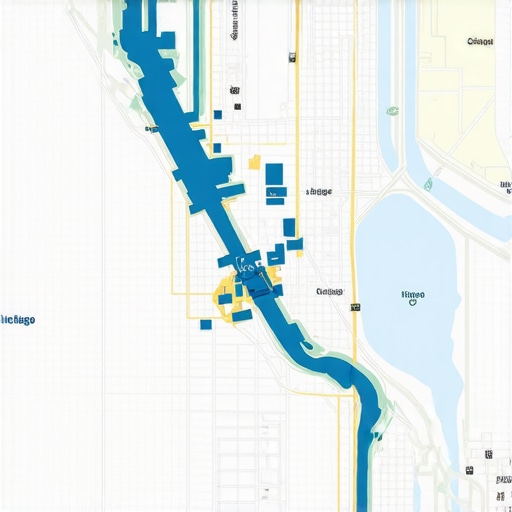 Chicago cityscape with digital map overlay