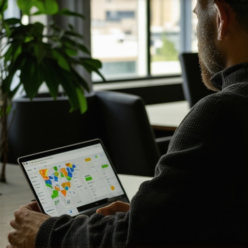 Business owner analyzing local SEO data and maps in Chicago