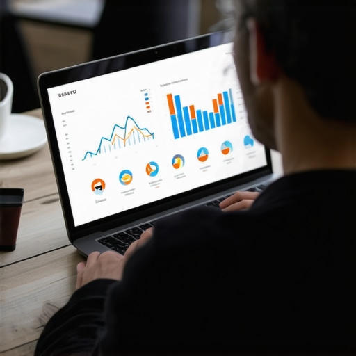 Effective Local SEO Maintenance with Tools Person analyzing local SEO data on laptop with charts and graphs.