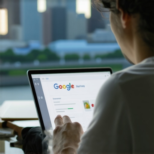 Person editing Google My Business profile on laptop with Chicago skyline