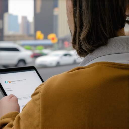 Optimizing GMB Profile in Chicago Chicago business owner updating Google My Business profile on a tablet in front of city skyline