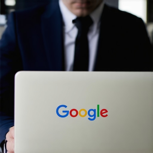 Person editing Google My Business profile on laptop with Chicago skyline in background