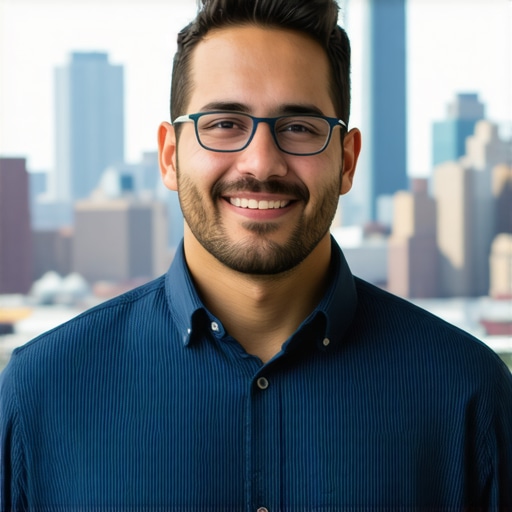 Chicago business owner working on Google My Business profile with city skyline in background