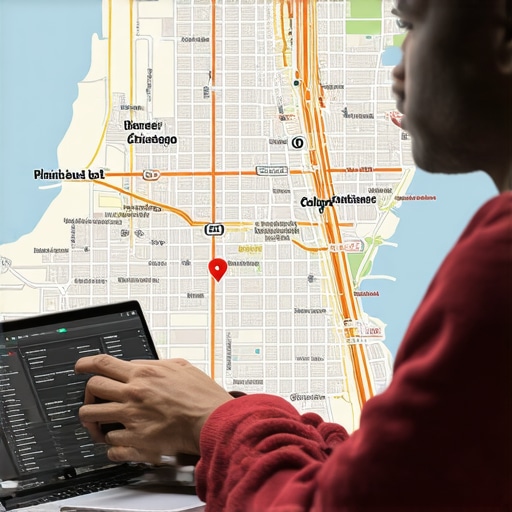 Person reviewing local SEO analytics with Chicago map and tools