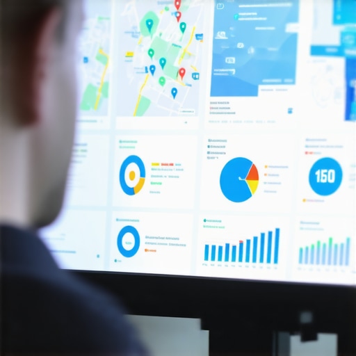 A dashboard showing maps, SEO analytics, and ranking data for Chicago businesses