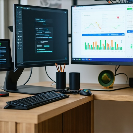 Person monitoring local SEO tools on computer screens in an office setup