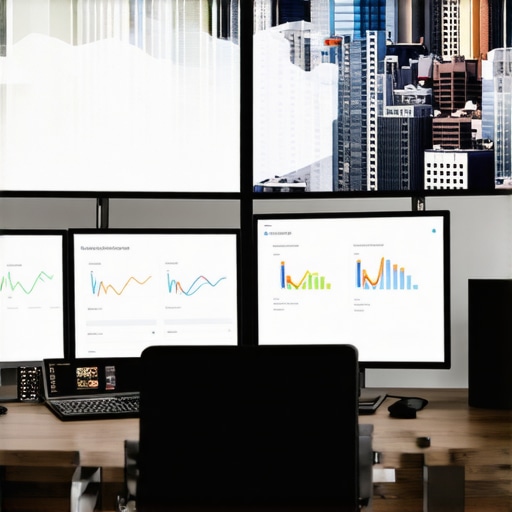 Business analyst at desk managing local SEO metrics with multiple screens