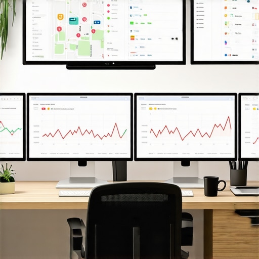 A workspace featuring screens with local SEO dashboards, citation analysis, and review monitoring tools.