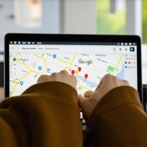 Person verifying Google My Business location with Chicago map in the background.